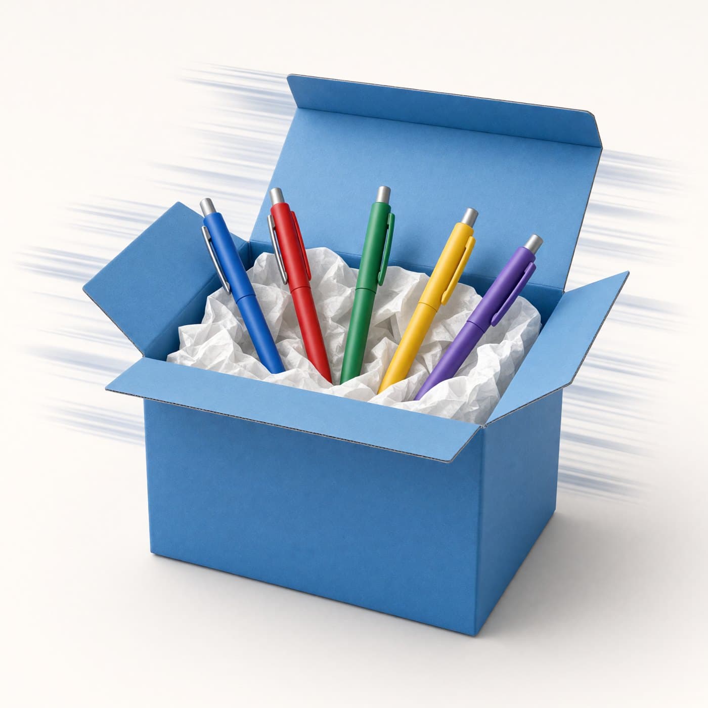 A shipping box full of pens