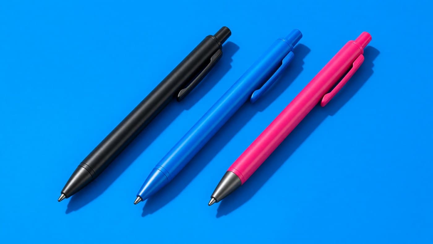 Three InkDash pens on a blue background
